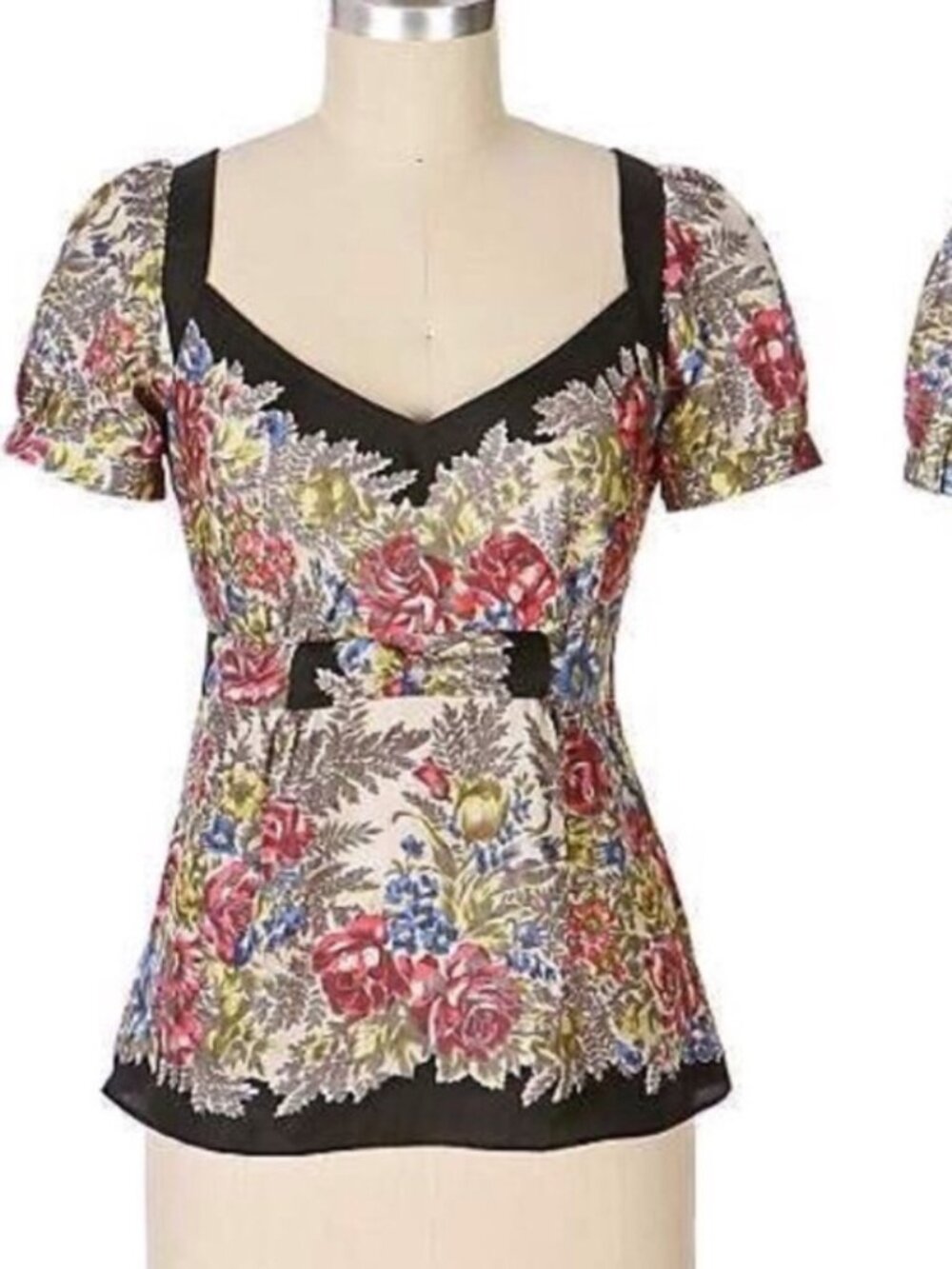 Anthropologie Viola Silk Floral Peplum Top with Puff Sleeves sz 8